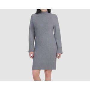 NEW Hilary Radley Womens Size M Grey Ribbed Knit Mini Sweater Dress Gray